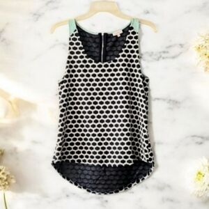 Pixley High Low Deep Blue White Aqua Geometric Honeycomb Tank Top Size Small